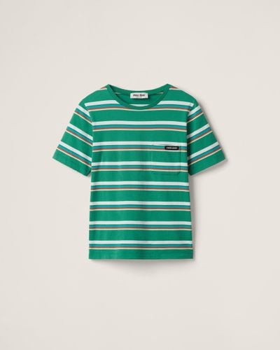 Miu Miu Striped Cotton T-Shirt - Green