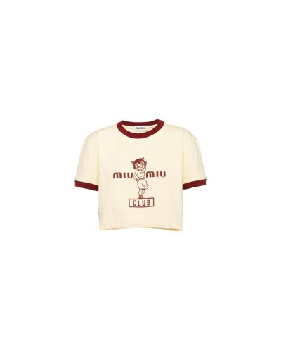 Miu Miu Printed Cotton T-shirt - Metallic