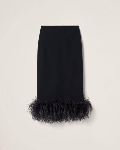 Miu Miu Stretch Cady Skirt With Feathers - Black