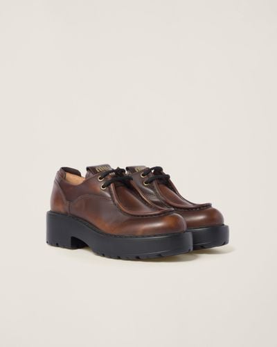 Miu Miu Laced Fumé Leather Shoes - Brown