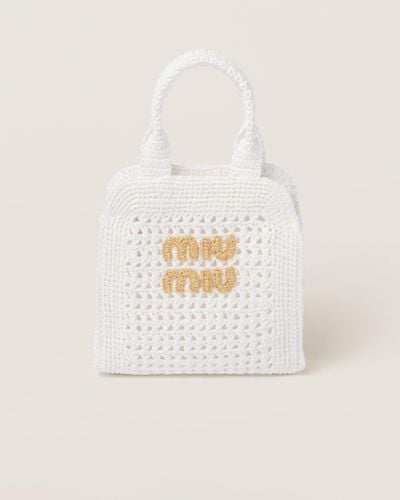 Miu Miu Raffia-Effect Crochet Fabric Tote Bag - White