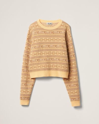 Miu Miu Fair Isle Jacquard Wool Sweater - Natural
