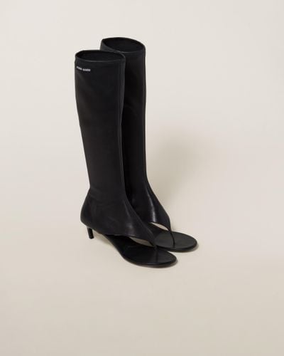 Miu Miu Stretch Nappa Leather Thong Boots - Black
