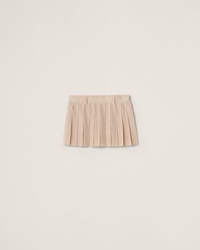 Miu Miu Crepe De Chine Pleated Mini-Skirt - Natural