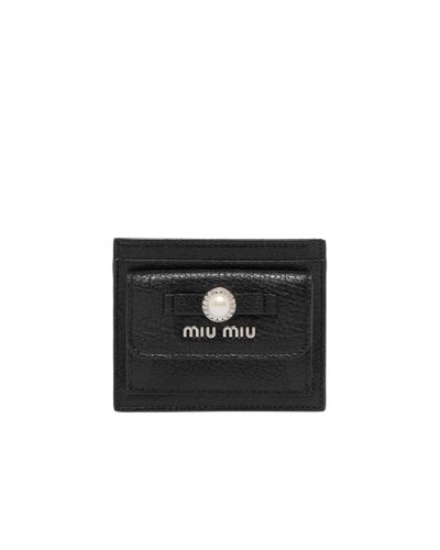 Miu Miu Madras Leather Card Holder - Black