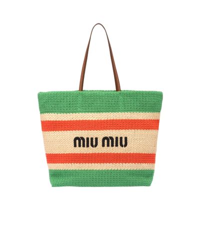 Miu Miu Raffia And Cotton Tote Bag - Green