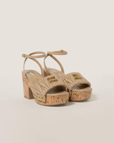 Miu Miu Matelassé Nappa Leather Cork Heel Sandals - Metallic