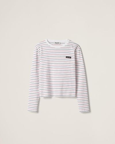 Miu Miu Long-Sleeved Cotton Jersey T-Shirt - White