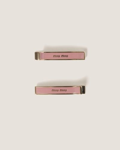 Miu Miu Enamelled Metal Hair Clips - Pink