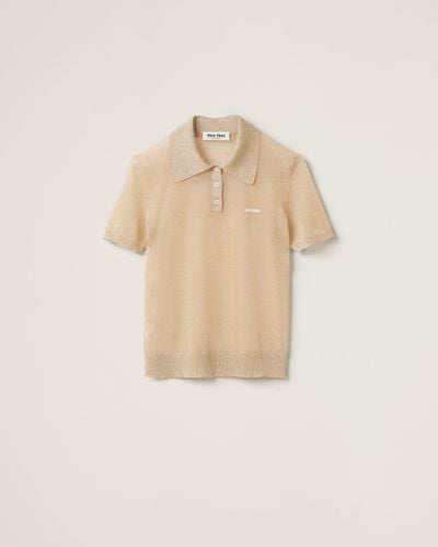 Miu Miu Lamé Knit Polo Shirt - Natural
