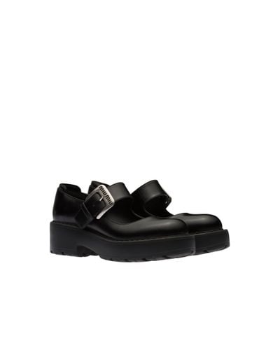 Miu Miu Leather Mary Jane Shoes With Buckle - Black