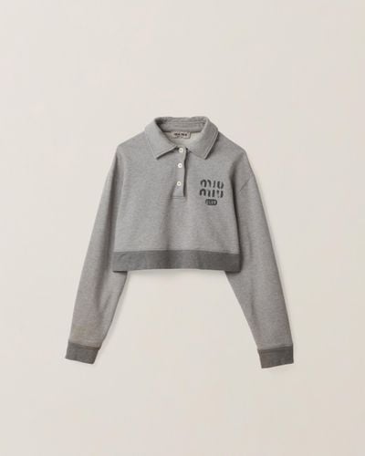 Miu Miu Cotton Fleece Polo Shirt - Gray