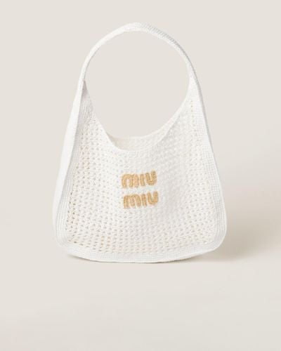 Miu Miu Woven Fabric Hobo Bag - White