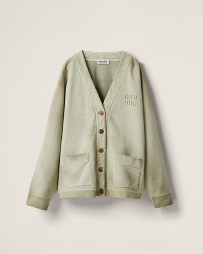 Miu Miu Garment-Dyed Cotton Fleece Cardigan - Green