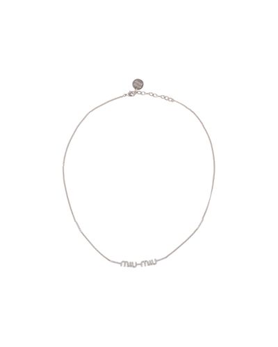 Miu Miu Metal Necklace With Crystals - White