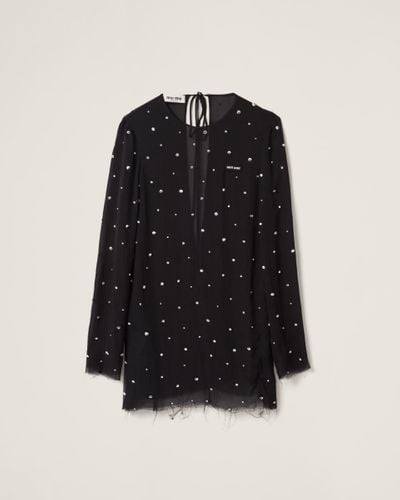 Miu Miu Embroidered Chiffon Dress - Black