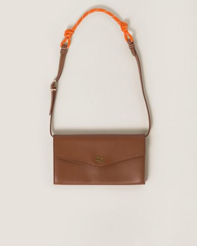 Miu Miu Leather Wallet With Leather And Cord Shoulder Strap - Brown