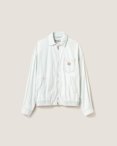 Miu Miu Chambray Denim Blouson Jacket - White