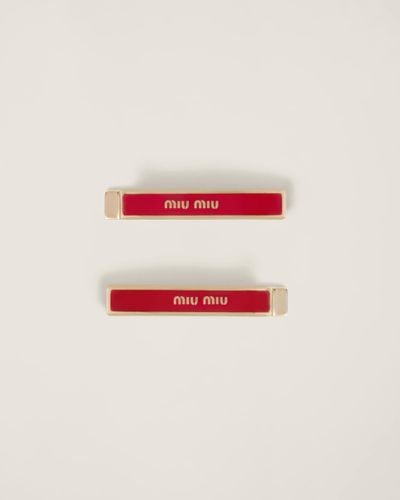 Miu Miu Enameled Metal Hair Clips - Red