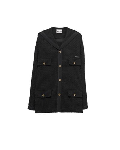 Miu Miu Single-breasted Tweed Jacket - Black