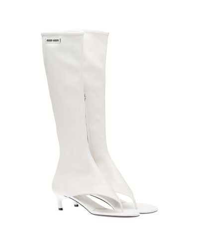 Miu Miu Stretch Nappa Leather Thong Boots - White