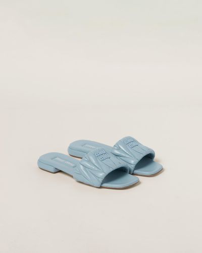Miu Miu Matelassé Nappa Leather Slides - Blue