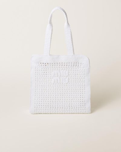 miu tote bag 22cm white woven fabric