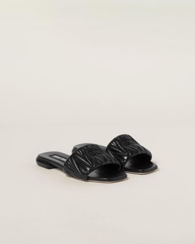 Miu Miu Matelassé Leather Slides - Black