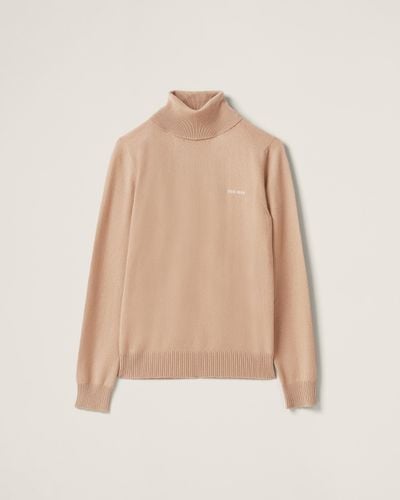 Miu Miu Cashmere Turtleneck Sweater - Natural