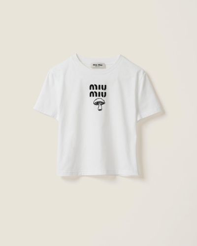 Miu Miu Embroidered Cotton T-shirt - White