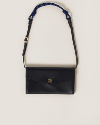 Miu Miu Leather Wallet With Leather And Cord Shoulder Strap - Black