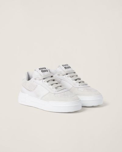 Miu Miu Bleached Leather And Suede Trainers - White
