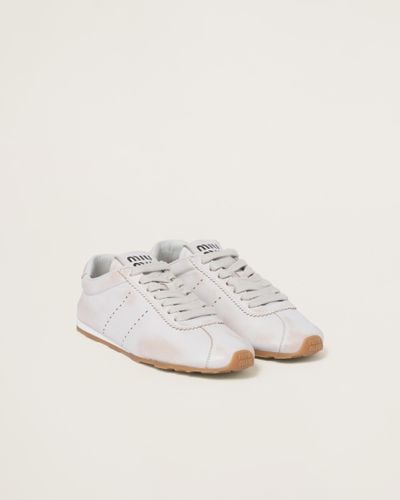 Miu Miu Bleached Nappa Leather Sneakers - White