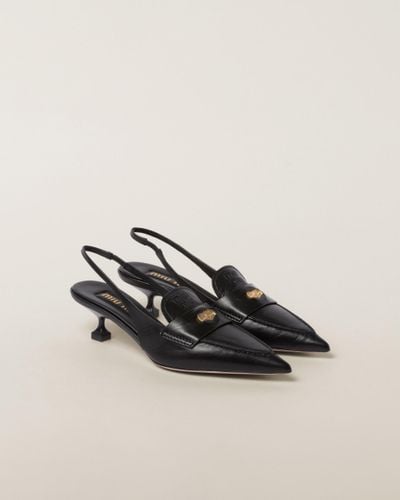 Miu Miu Leather Penny Loafers With Heel - Black