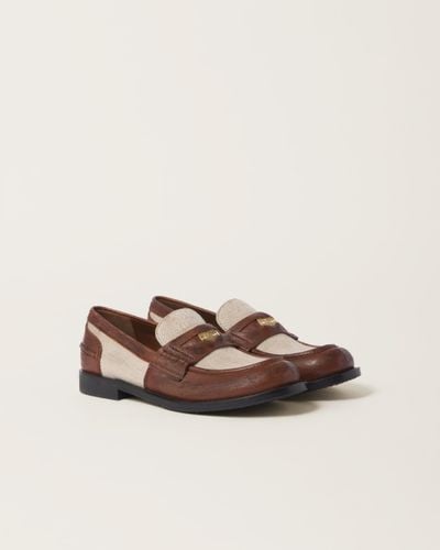 Miu Miu Leather And Linen Loafers - Brown