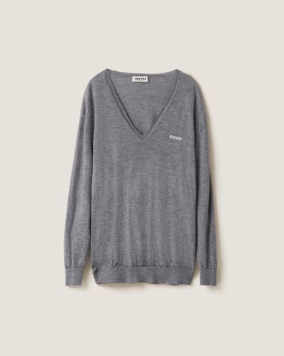 Miu Miu V-Neck Cashmere Sweater - Gray