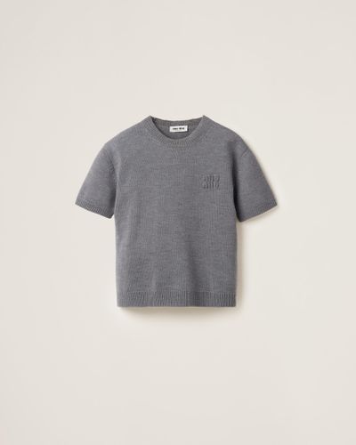 Miu Miu Wool And Nylon Sweater - Gray