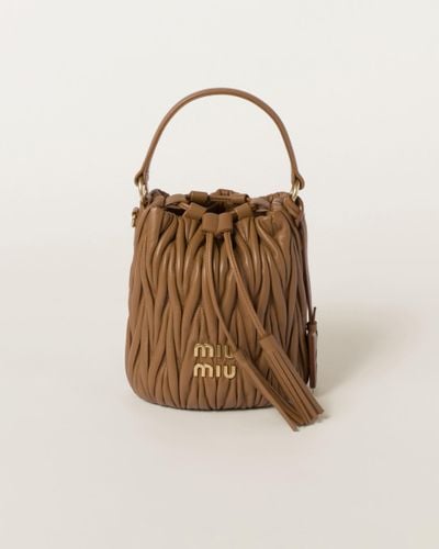 Miu Miu Matelassé Nappa Leather Bucket Bag - Brown
