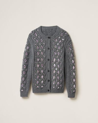 Miu Miu Wool Knit Cardigan - Gray