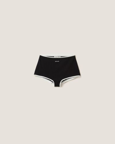 Miu Miu Ribbed Knit Panties With Logo - Black