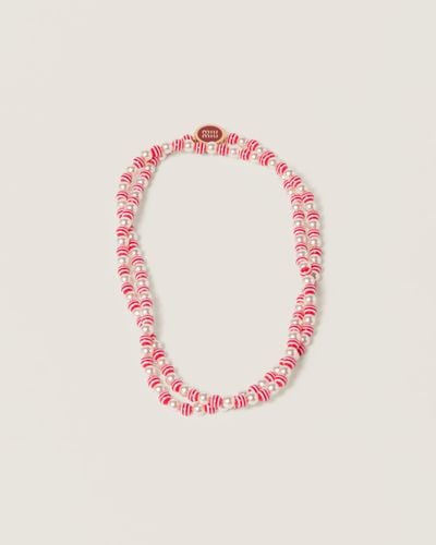 Miu Miu Metal And Synthetic Pearl Necklace - Pink