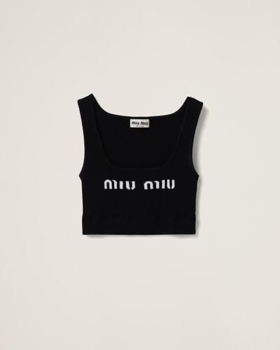 Miu Miu Cropped Logo-knit Tank Top - Black