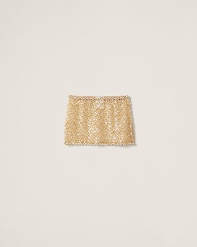 Miu Miu Embroidered Organza Miniskirt - Natural