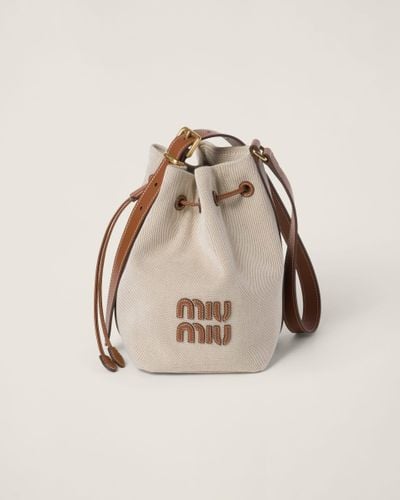 Miu Miu Canvas And Leather Bucket Bag - Natural