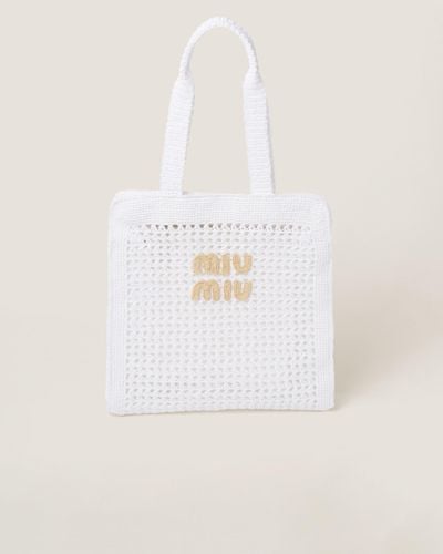 Miu Miu Woven Fabric Tote Bag - White