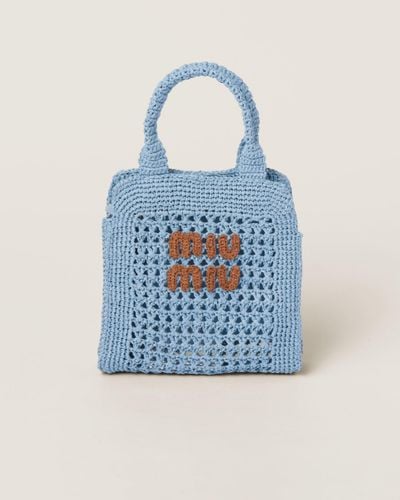 Miu Miu Raffia-Effect Crochet Fabric Tote Bag - Blue