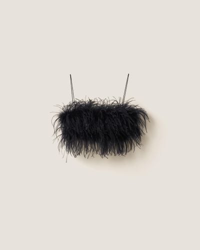 Miu Miu Feather-Trimmed Grain De Poudre Top - Black