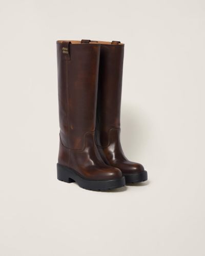 Miu Miu Fumé Leather Knee-high Boots - Women's - Rubber/calf Leather - Brown