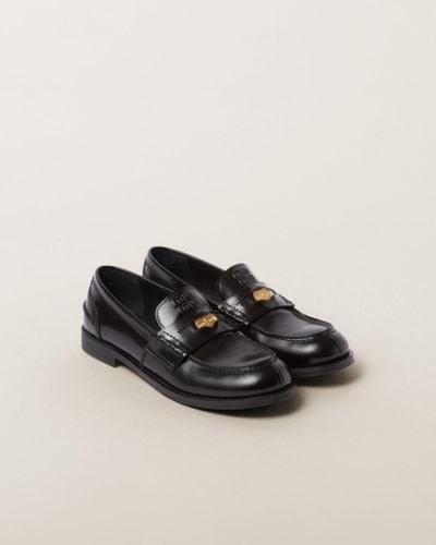Miu Miu Brushed Leather Loafers - Black