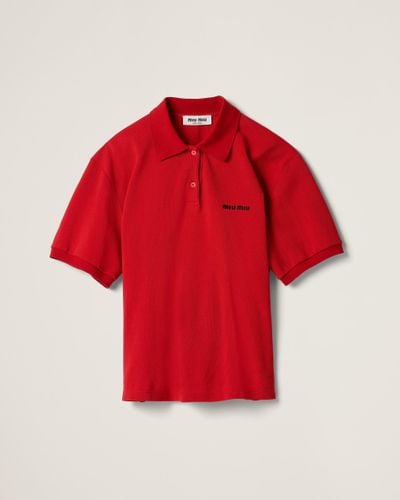 Miu Miu Cotton Piqué Polo Shirt - Red